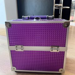 Vanity Box Cosmetics Case Makeup Organiser Box Beauty Cosmetic Make Up Storage Case 4 Trays Lockable with Keys, Purple