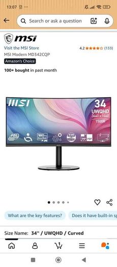 MSI 34 inch 120hz Curved Ultrawide Monitor