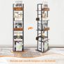 5-Tier Rotating Bookshelf, Corner Bookshelves Tower, Floor Standing Tall Industrial Bookshelf, Narrow Rustic Metal Book Shelf for Living Room, Home Office, and Small Spaces Black&Brown Image 6