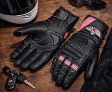 Premium Women Black & Pink Leather Riding Gloves
