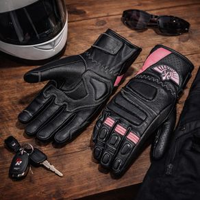 Premium Women Black & Pink Leather Riding Gloves