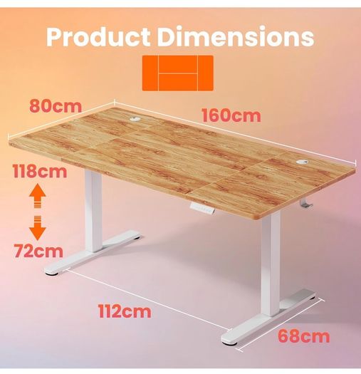 Standing Desk with USB Charging Port, 160 x 80 cm, 4
