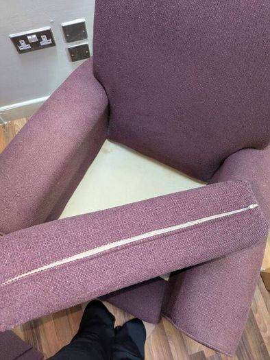 2 vintage plum purple high back armchairs and one 2.5 Seat sofa