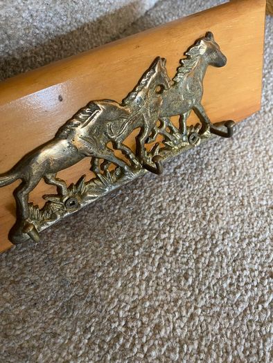 Vintage Brass Horse Key Hanger Wall Mounted