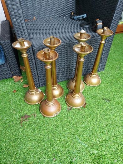 Solid brass candlesticks. X 6 .  45cm high
