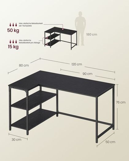 L Shaped Corner Desk with Storage Shelves