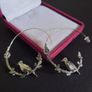 Cottagecore Birds on Branch Earrings Hoop Earrings Silver Tone Bohemian Nature Image 5