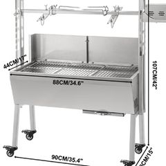25W W Baffle 132LBS Electric Roaster Grill 2 in 1 BBQ Rotisserie Grill W/ Lockable Wheels for Roasting Sheep, Turkey, Beef, Fish