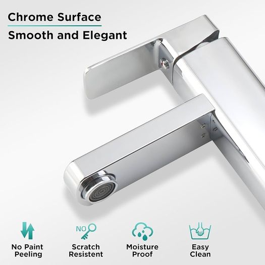 FREE POSTAGE Basin Tap Washroom Hot and Cold Mixer Tap Single Lever Bathroom Sink Faucet with 80CM UK Standard Hoses, Chrome