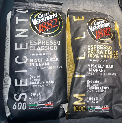 Cafe Vergnano espresso whole coffee beans 1000 g bags