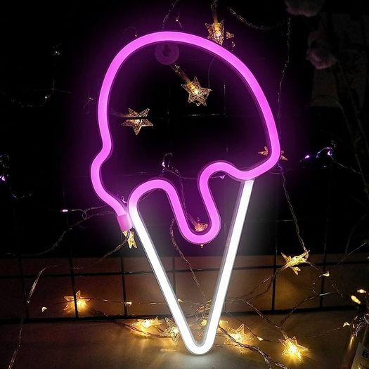 DISCOUNT CODE IN DESCRIPTION Neon Ice Cream Light Neon Ice Cream Sign Neon Wall Lights 3 AA Battery/USB Operated Pink Neon Signs Neon Signs for Wall LED Neon Lights for Bedroom Neon Light Signs Neon Strip Lights for Gift