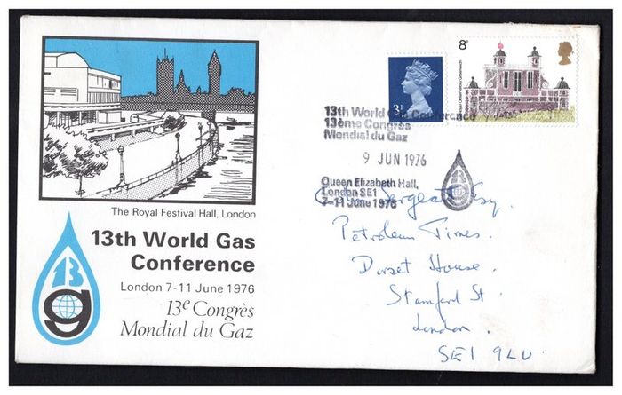 1976 England 13th World Gas Conference Stamp Cover