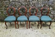 19th century set of four carved walnut balloon back chairs