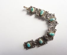 Vintage Egyptian silver tone scarab bracelet