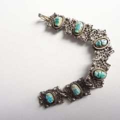 Vintage Egyptian silver tone scarab bracelet
