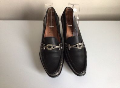 Garten Ladies Black and silver Leather upper and Lined Court shoes Eu 40 Uk 6.5