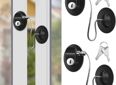 2 PCS Fridge Locks Cupboard Locks for Children, Child Locks for Children with Keys, Black Child Safety Cupboard Locks, Baby Door Safety Locks with Sturdy Wire Rope for Household and Office