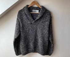 Aran Crafts Ireland Wool Sweater Men's Medium Grey Tweed Shawl Collar Fleck