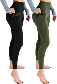 2 Pack Gym Leggings for Women High Waist Opaque Leggings with Pockets for Workout Sport Yoga Running