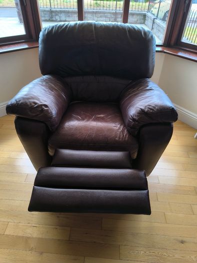 Brown Leather Reclining Suite (3-Seater Sofa and 2 Armchairs)