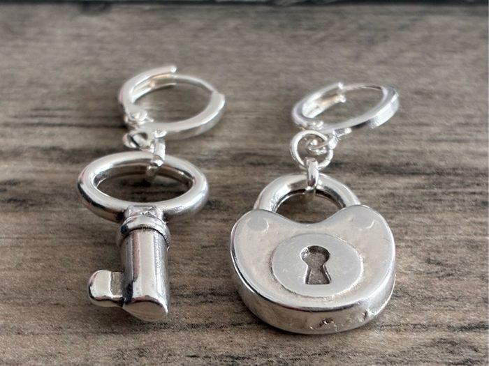 Silver Plated Padlock and Key Earrings