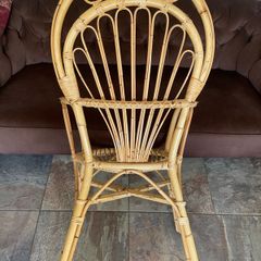 Vintage Franco Albini Style Cane and Bamboo Wicker Chair Mid Century Modern Boho