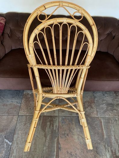 Vintage Franco Albini Style Cane and Bamboo Wicker Chair Mid Century Modern Boho