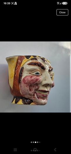 Vintage character 'Price Bros' face jug mid century ceramic pottery jester clown Toby pitcher