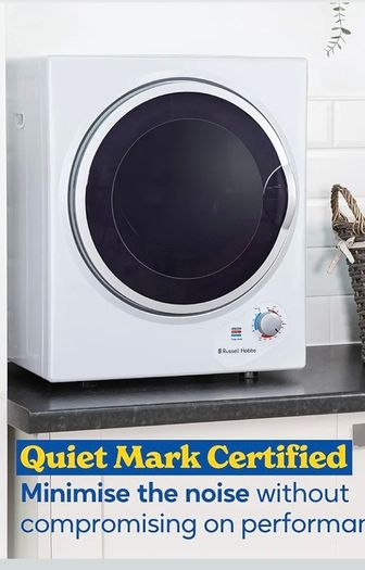 Russell Hobbs RH3VTD800 White 2.5kg Compact Mini Vented Tumble Dryer, Portable, Freestanding Table top Dryer with 3 Heat Settings