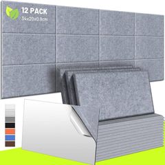 NEW SALE | Acoustic Wall Panels 12 Pack 9 mm Thick Padded with Back Adhesive 34 x 20 cm Soundproof Insulation Panel Sound Absorbing Noise Reduction Panels for Office Door