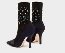 ZARA black/navy embellished sock boots Sz 38 (Fit 5UK) - Rrp 59.99