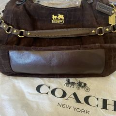 Chocolate brown suede coach bag. Rare item.