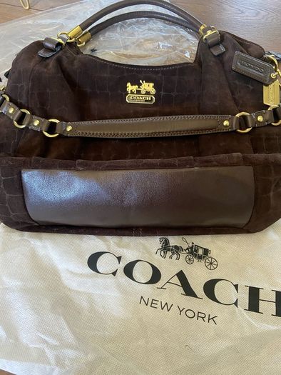 Chocolate brown suede coach bag. Rare item.