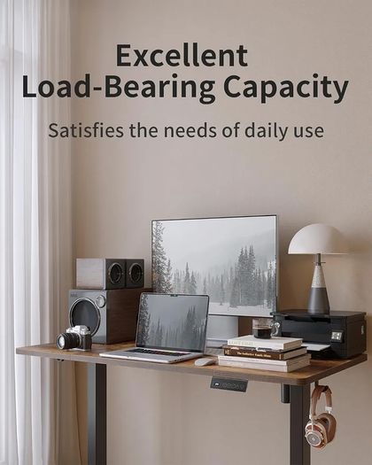 Electric Standing Desk 120 x 60 cm, Height Adjustable Sit Stand Desk with Memory Presets, Home Office Computer Desk, Black Frame with Vintage Brown Top