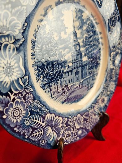 Liberty Blue Independence Hall - classic English transferware from the period of the Bicentennial of American independence