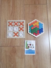 Wooden Noughts and Crosses Game + Wooden hexagonal puzzle