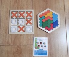 Wooden Noughts and Crosses Game + Wooden hexagonal puzzle