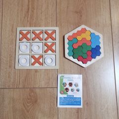 Wooden Noughts and Crosses Game + Wooden hexagonal puzzle