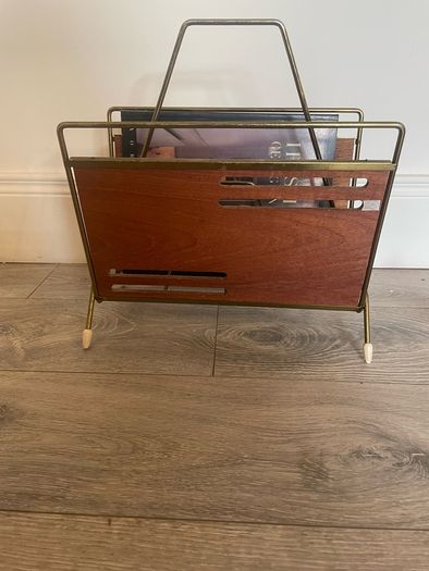Brass and teak magazine rack