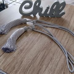 Curtain tie backs &wooden chill sign