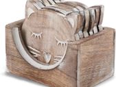 Drink coasters set of 6 with holder Handmade Wooden coasters for Coffee, Tea, Mugs, Cups, Wine Glasses Housewarming gift - Premium quality (Cat Design)