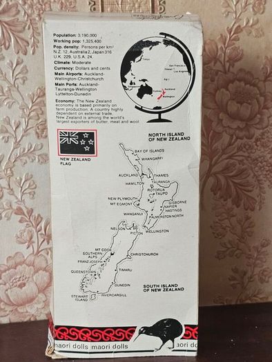 Vintage Maori Doll, Original Box New Zealand Souvenir 1960s 1970s