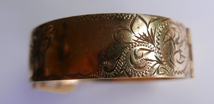 Antique Solid 1/20 9ct R.g. Rolled Gold Bangle With Safety Chain 50,4g