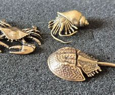 3 brass crabs,. Solid brass.