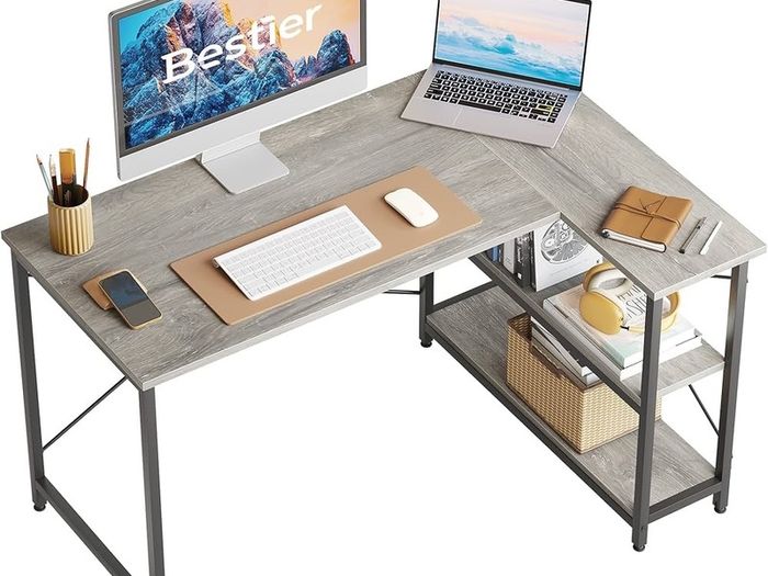 FREE EXPRESS SHIPPING L Shaped Desk Small Corner Desk with Shelves 120CM Reversible Computer Desk Writing Table with Bookshelf for Home Office Small Space