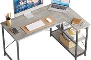 FREE EXPRESS SHIPPING L Shaped Desk Small Corner Desk with Shelves 120CM Reversible Computer Desk Writing Table with Bookshelf for Home Office Small Space
