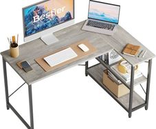 FREE EXPRESS SHIPPING L Shaped Desk Small Corner Desk with Shelves 120CM Reversible Computer Desk Writing Table with Bookshelf for Home Office Small Space
