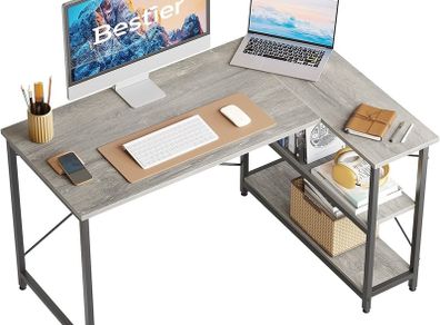 FREE EXPRESS SHIPPING L Shaped Desk Small Corner Desk with Shelves 120CM Reversible Computer Desk Writing Table with Bookshelf for Home Office Small Space
