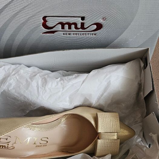 Emis new collection court light gold bow detail high heel leather shoes UK3.5 EU 36 new & boxed