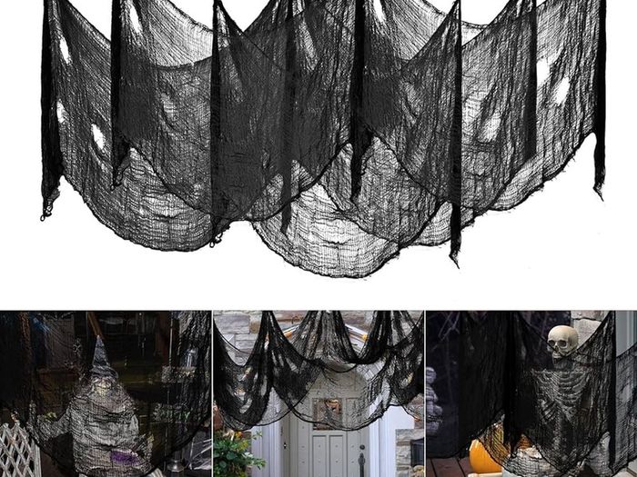 3 Pack Halloween Creepy Cloth 79 x 30 Inch, Spooky Halloween Polyester Scary Gauze Cloth Doorways Giant Tapestry for Halloween Decorations Outdoor Yard Home Wall Decor (Black)